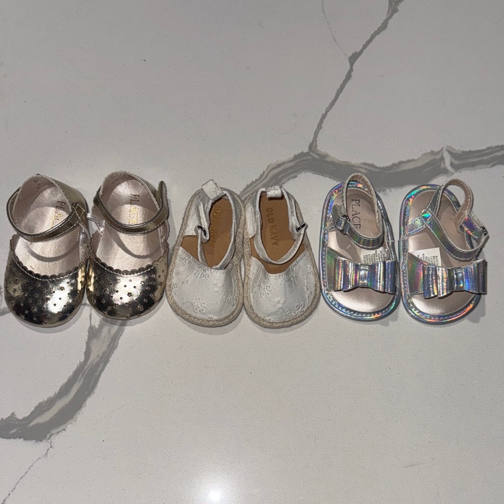 Three Pair Lot of Baby Girls Shoes 3-6M